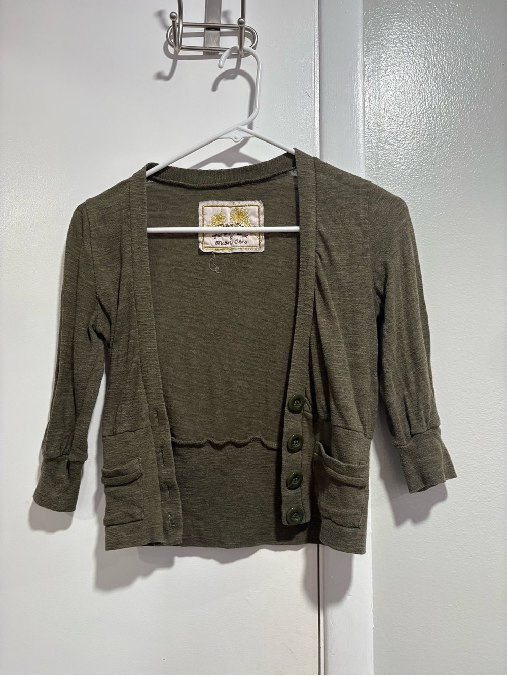 Poof! Olive Green Cropped Cardigan Sweater